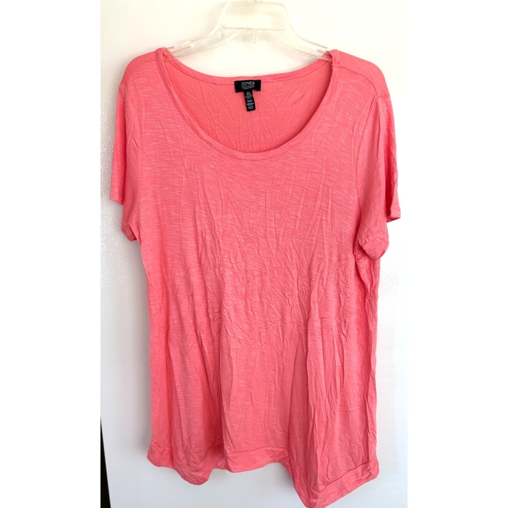 Jones New York Signature Women XL Stretch Short Sleeve Scoop Neck Pink Shirt
